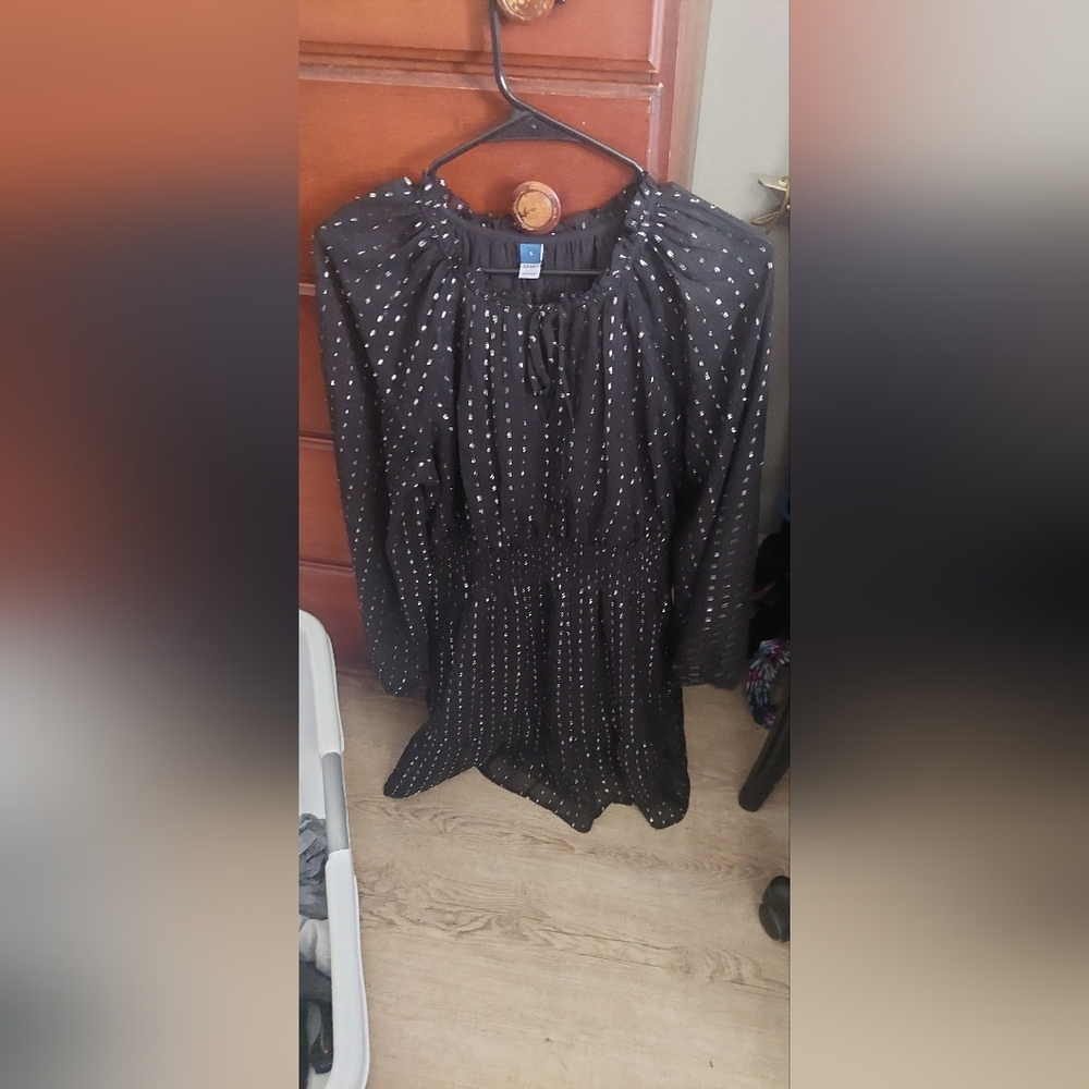 Old Navy Black Long Sleeve Dress with White Polka Dots